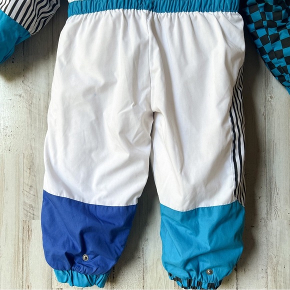Rad Vintage 80s 90s Unisex Snowsuit Blue Checkered Striped Colorblock 24 mos - Picture 5 of 9